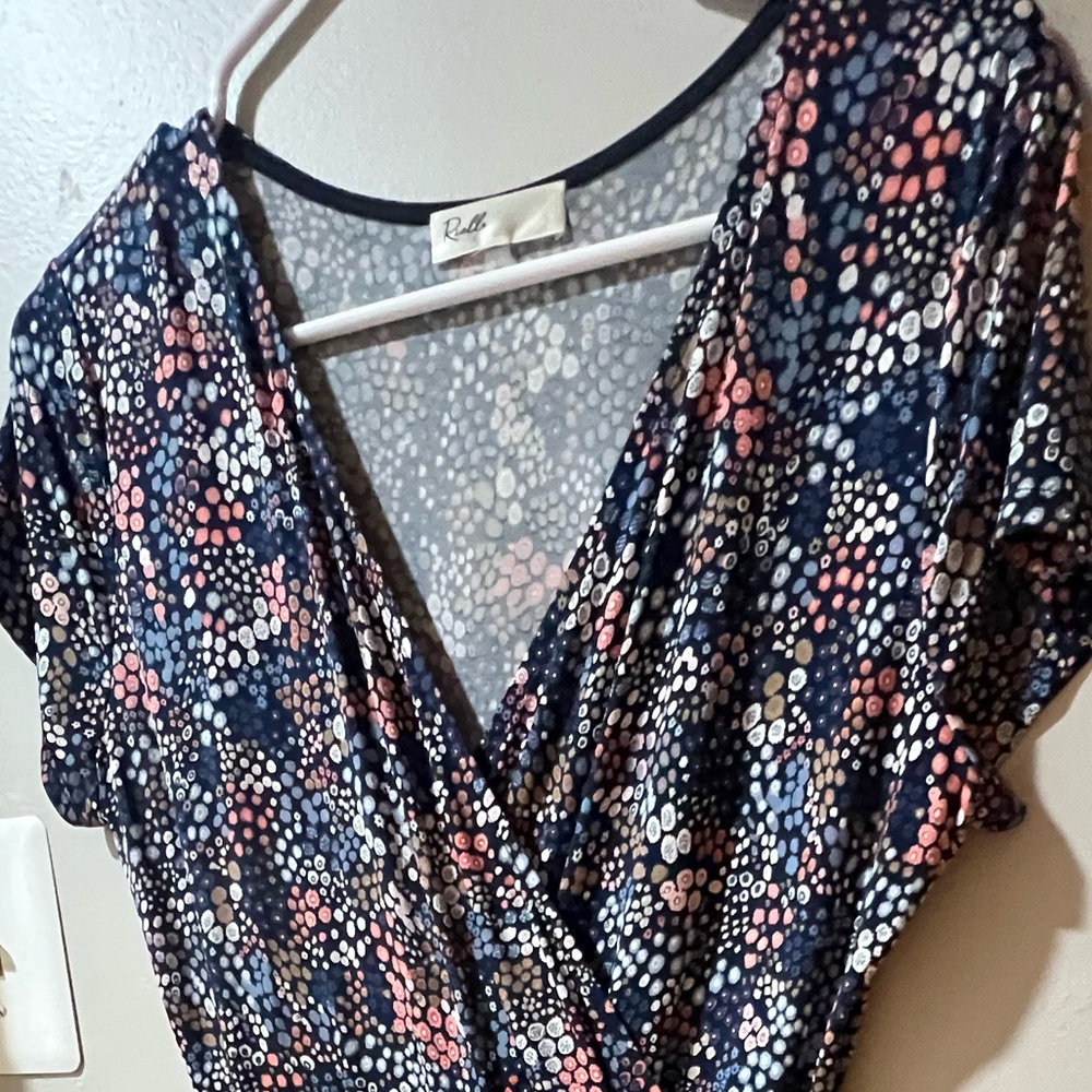 Rafaella Navy and Pink Dot Midi Dress
